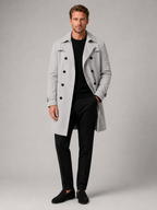 Men's windproof knee-length trench coat – Gray full view – Edward & Lawsen