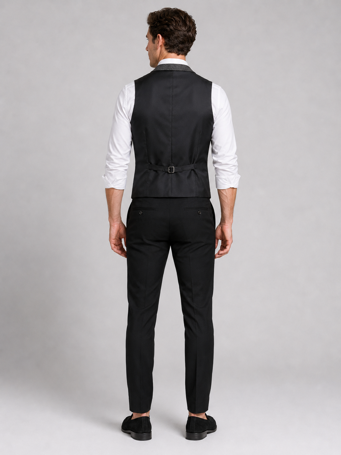 Men's herringbone suit vest – Gray back view – Edward & Lawsen