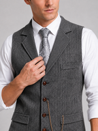 Men's herringbone suit vest – Gray detail view – Edward & Lawsen