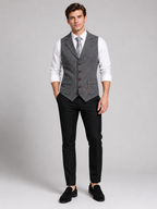 Men's herringbone suit vest – Gray full view – Edward & Lawsen
