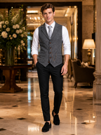 Men's herringbone suit vest – Gray lifestyle view – Edward & Lawsen