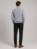 Men's wool Johnny collar polo sweater – Gray back view – Edward & Lawsen