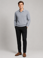 Men's wool Johnny collar polo sweater – Gray full view – Edward & Lawsen