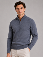 Men's wool half-zip mock neck sweater – Gray front view – Edward & Lawsen