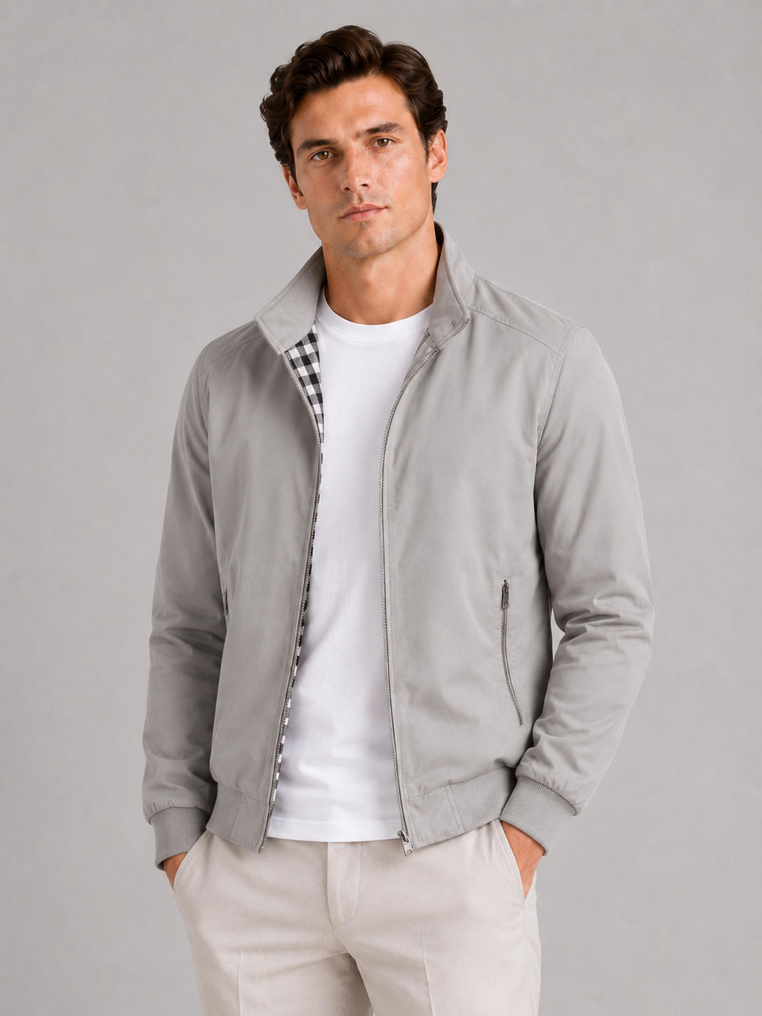 Men's bomber jacket – Gray front view – Edward & Lawsen