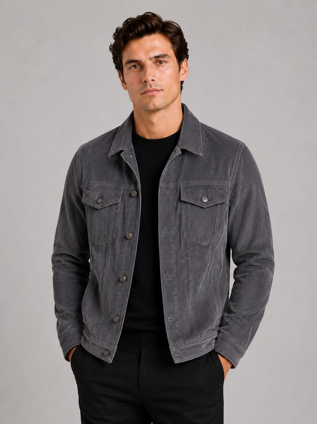 Men's corduroy jacket – Gray front view – Edward & Lawsen