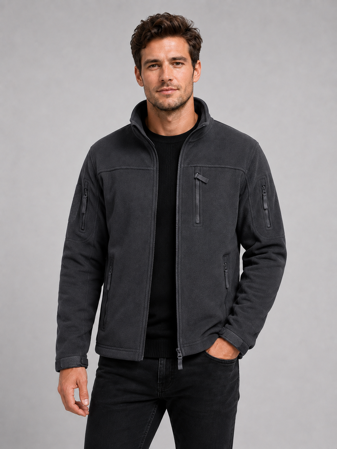 Men's fleece jacket – Gray front view – Edward & Lawsen