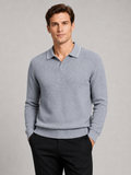 Men's wool Johnny collar polo sweater – Gray front view – Edward & Lawsen