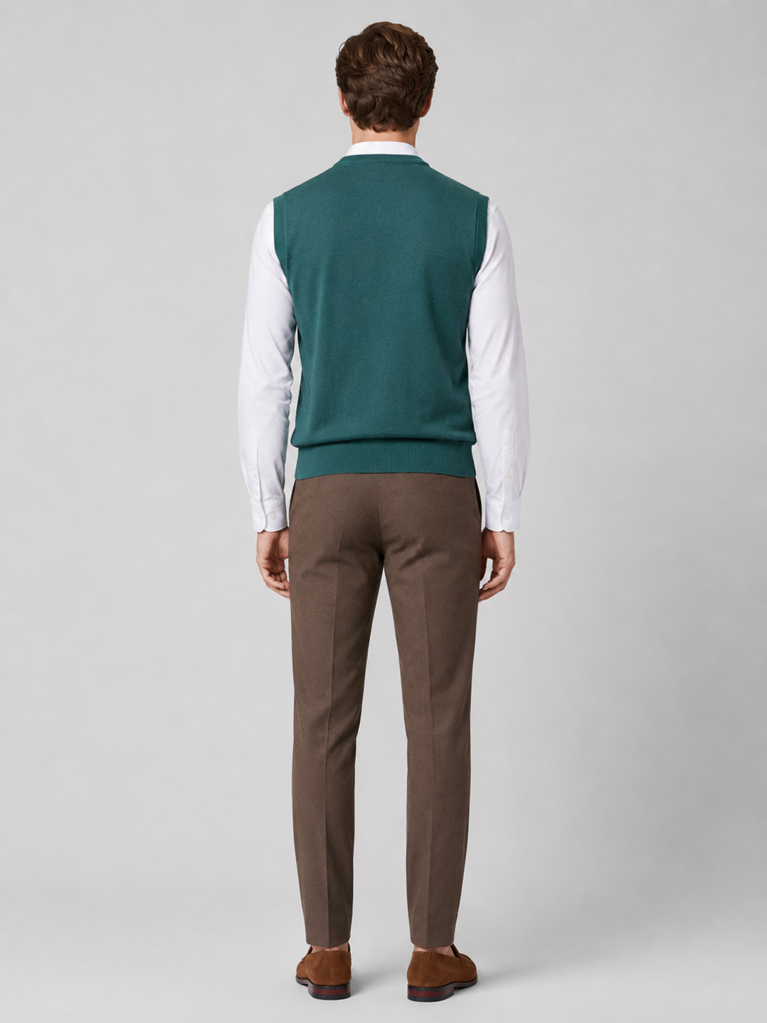 Men's argyle sweater vest – Green back view – Edward & Lawsen