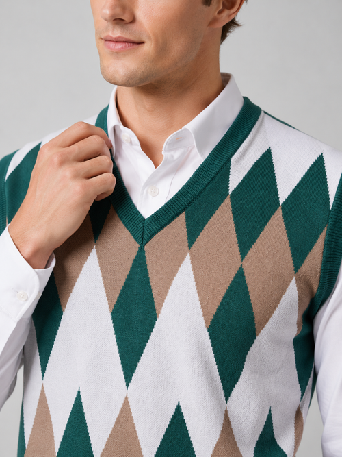 Men's argyle sweater vest – Green detail view – Edward & Lawsen