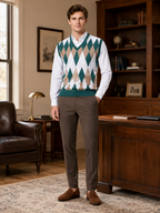 Men's argyle sweater vest – Green lifestyle view – Edward & Lawsen