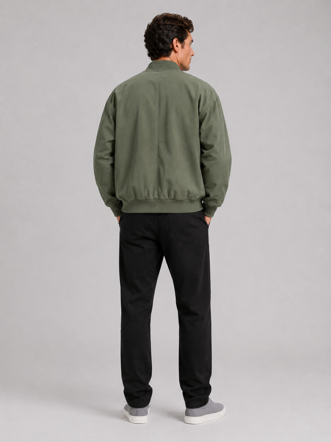 Men's loose fit bomber jacket – Green back view – Edward & Lawsen