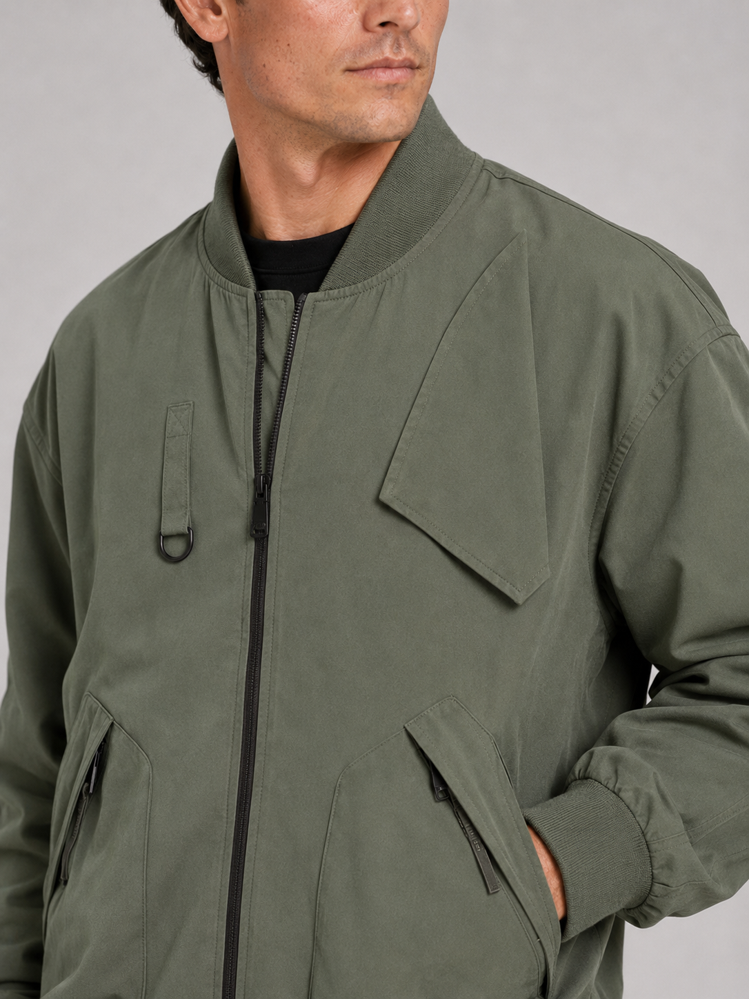 Men's loose fit bomber jacket – Green detail view – Edward & Lawsen
