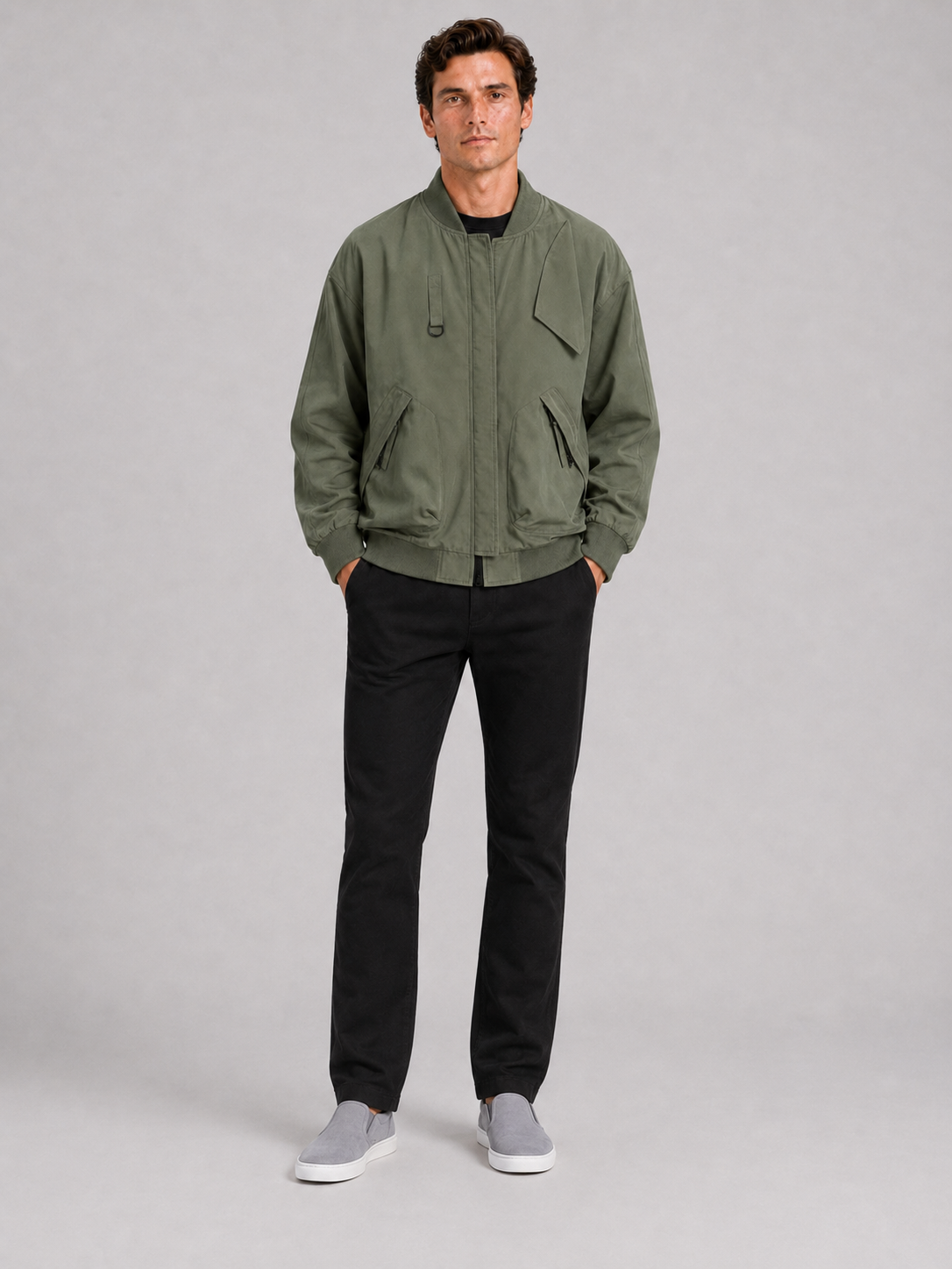 Men's loose fit bomber jacket – Green full view – Edward & Lawsen