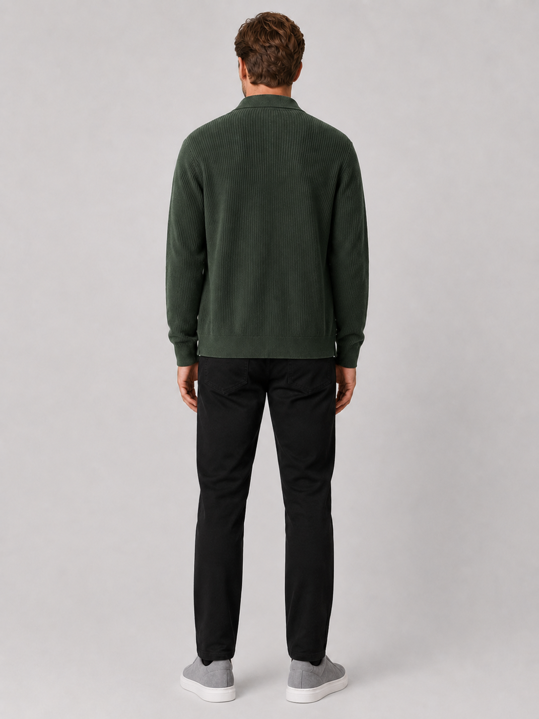 Men's open front cardigan – Green back view – Edward & Lawsen