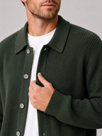 Men's open front cardigan – Green detail view – Edward & Lawsen
