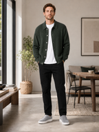 Men's open front cardigan – Green lifestyle view – Edward & Lawsen
