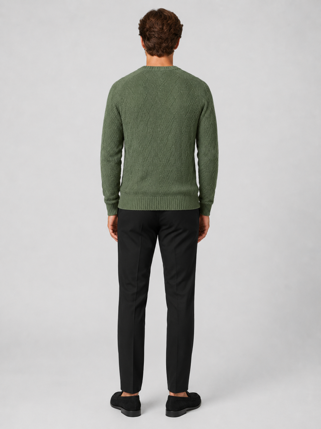 Men's crewneck sweater – Green back view – Edward & Lawsen