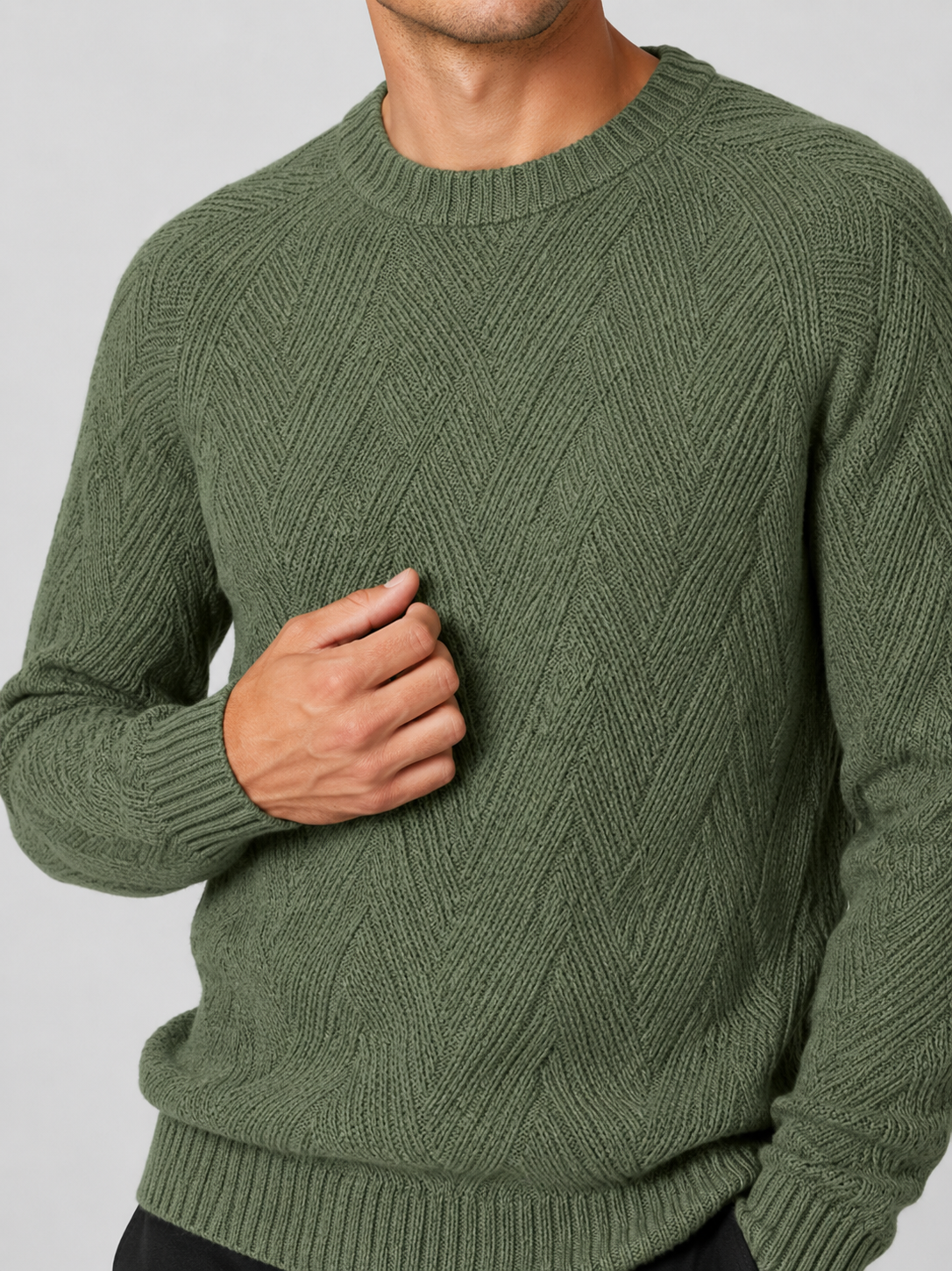 Men's crewneck sweater – Green detail view – Edward & Lawsen