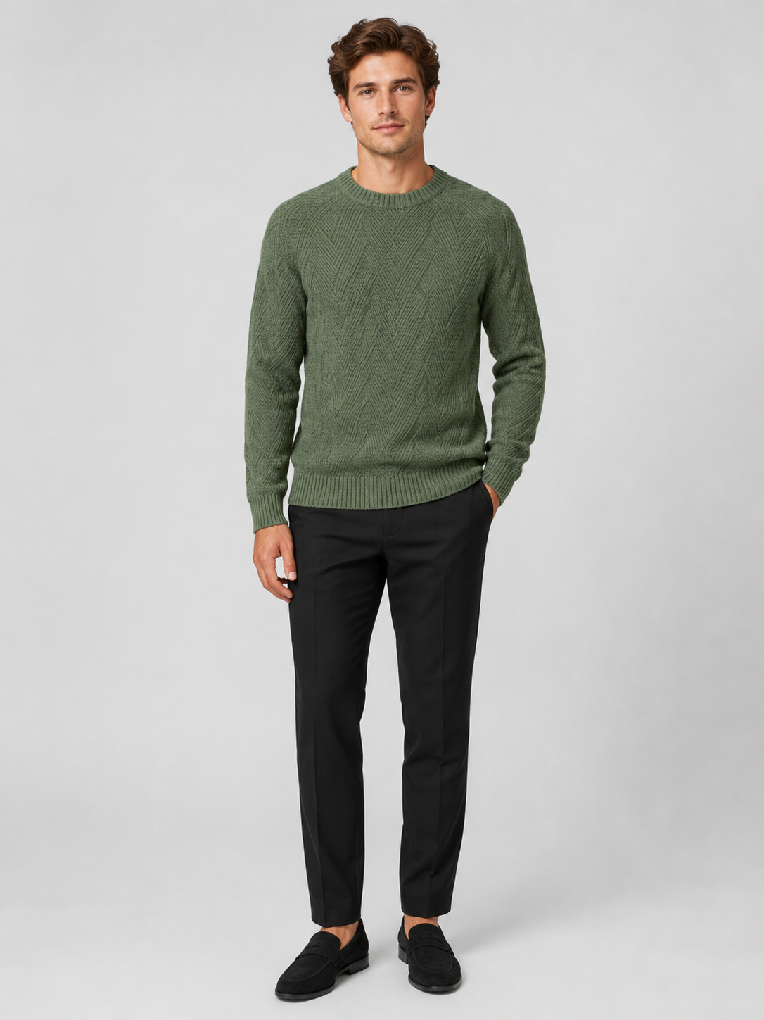 Men's crewneck sweater – Green full view – Edward & Lawsen