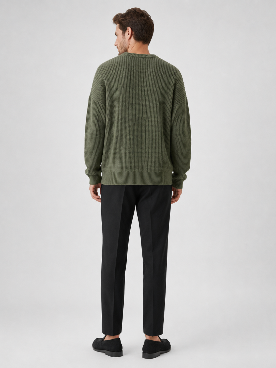 Men's crew neck sweater – Green back view – Edward & Lawsen