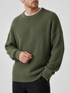 Men's crew neck sweater – Green detail view – Edward & Lawsen