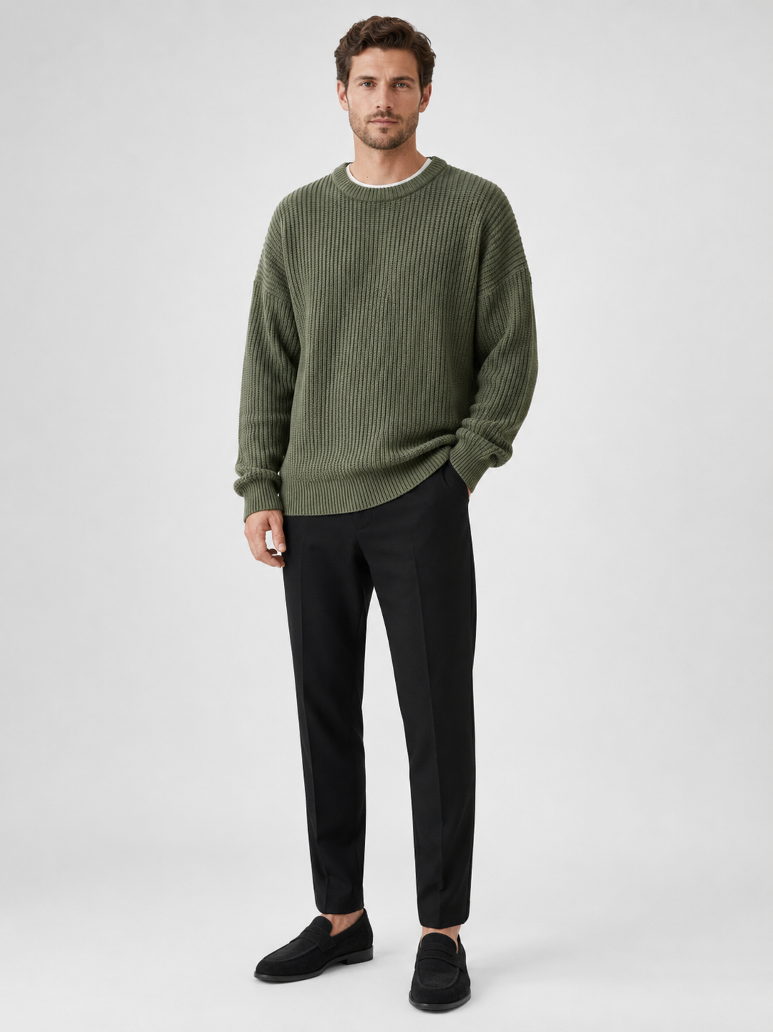 Men's crew neck sweater – Green full view – Edward & Lawsen