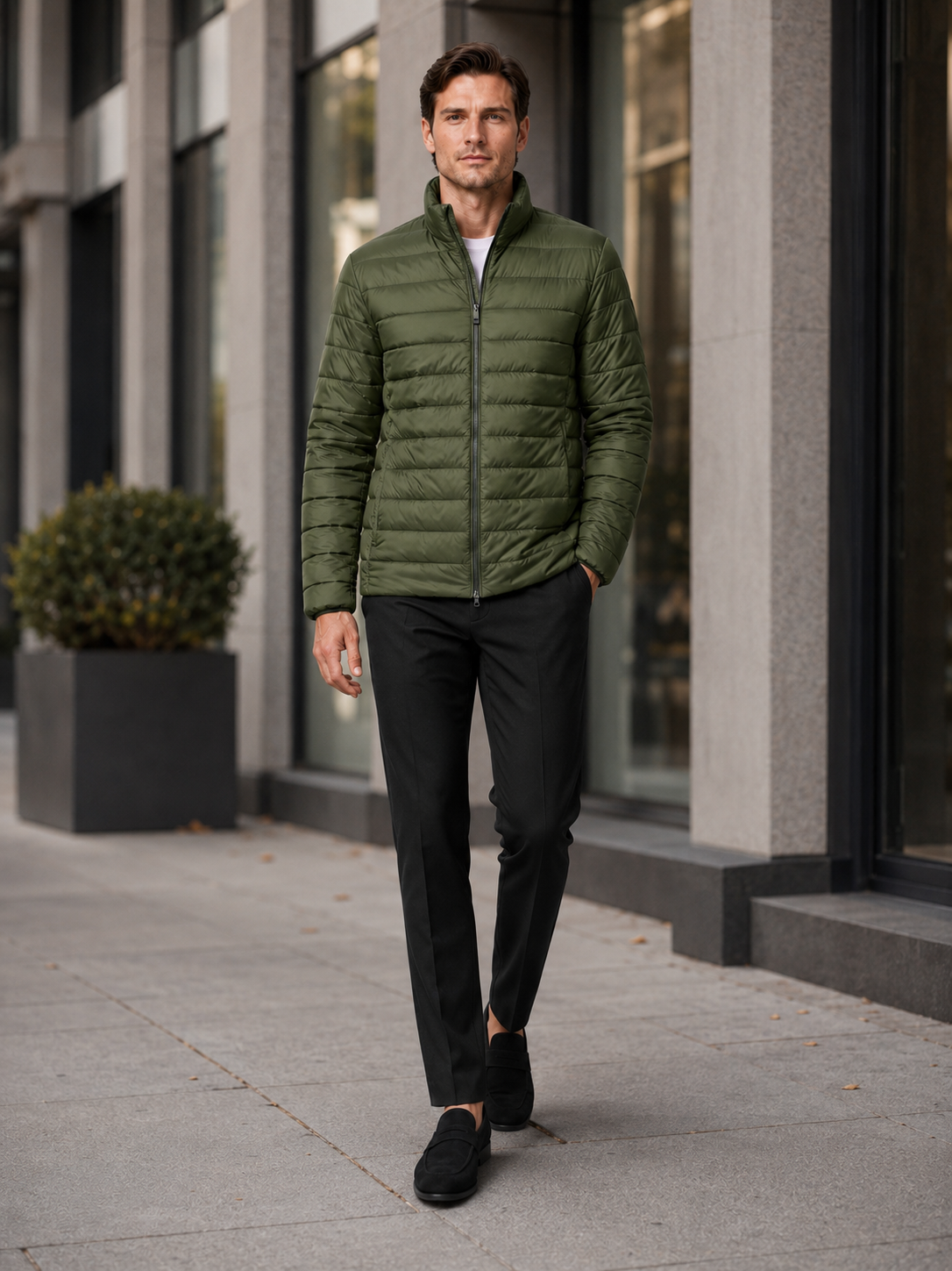 Men's puffer jacket – Green lifestyle view – Edward & Lawsen
