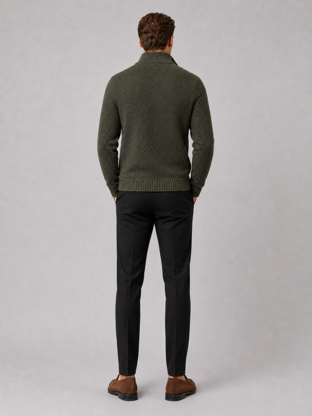 Men's fleece cardigan – Green full view – Edward & Lawsen