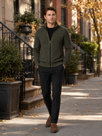 Men's fleece cardigan – Green full view – Edward & Lawsen