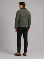Men's windproof fleece jacket with faux fur-style collar – Green back view – Edward & Lawsen