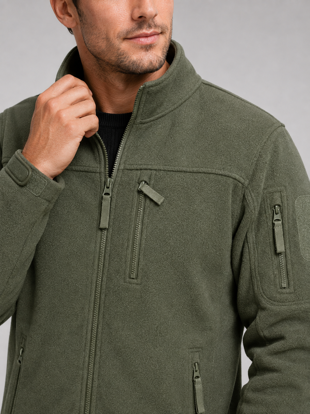 Men's fleece jacket – Green detail view – Edward & Lawsen