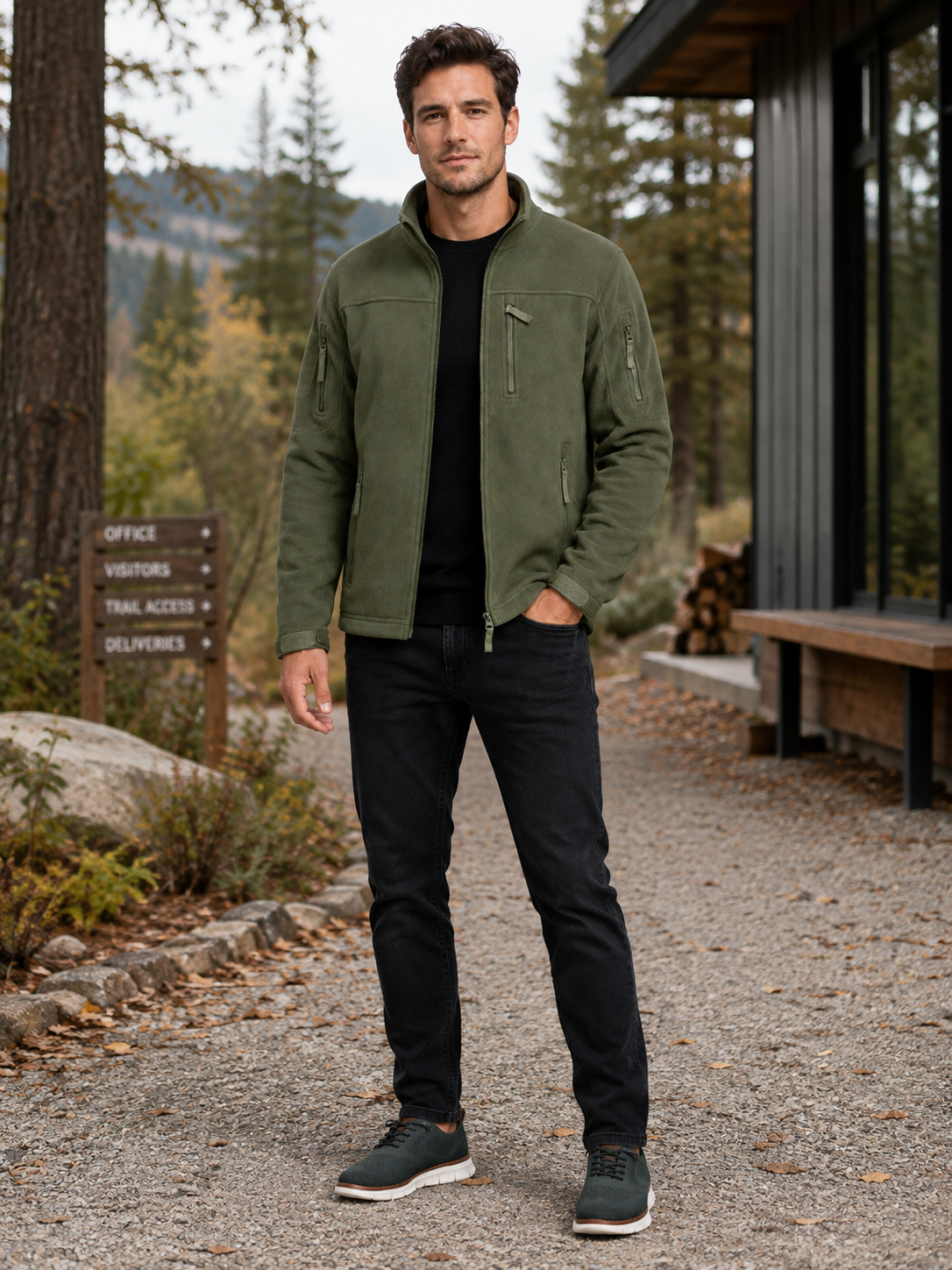 Men's fleece jacket – Green lifestyle view – Edward & Lawsen