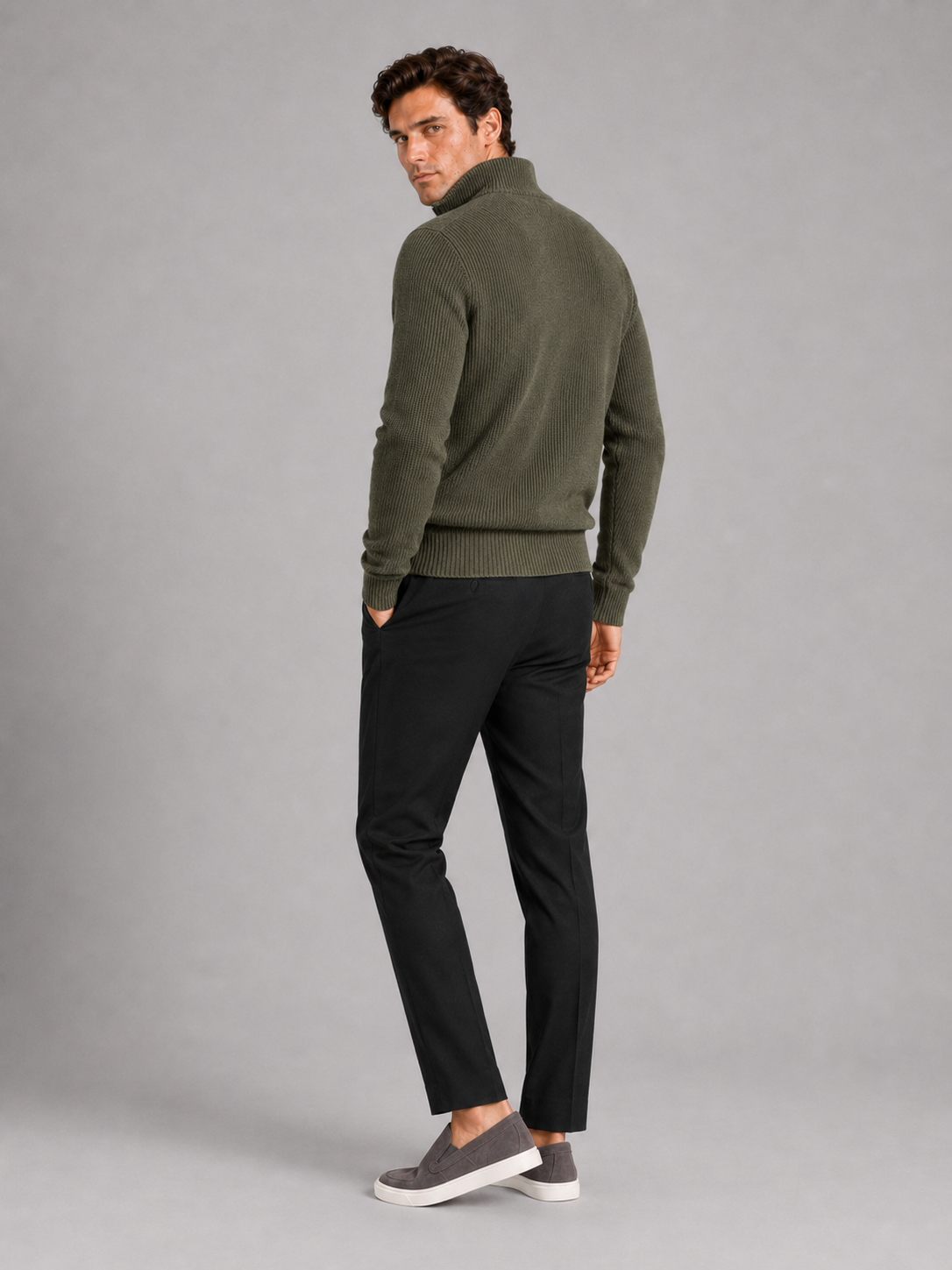 Men's half zip sweater – Green back view – Edward & Lawsen