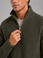 Men's half zip sweater – Green detail view – Edward & Lawsen