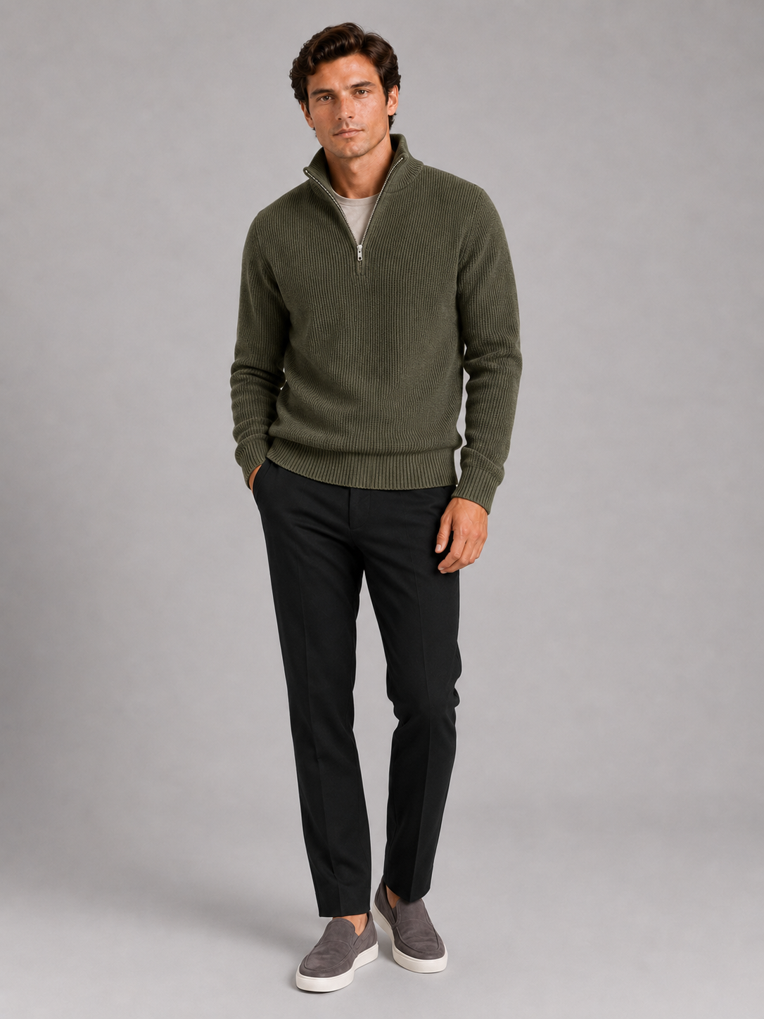 Men's half zip sweater – Green full view – Edward & Lawsen