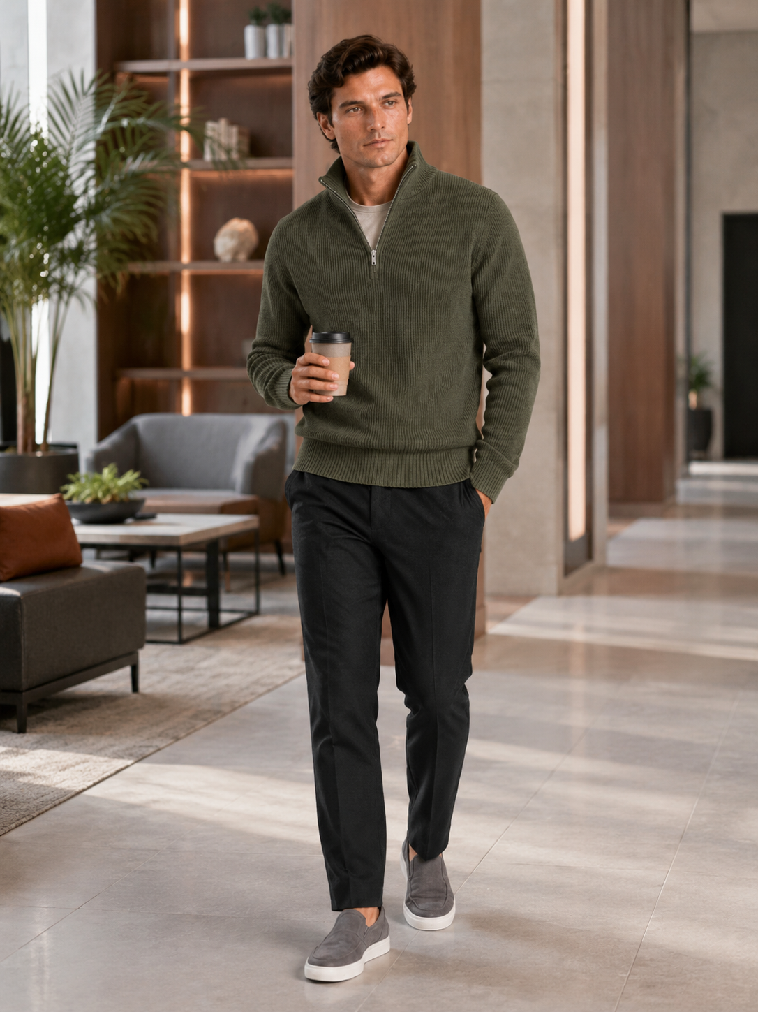 Men's half zip sweater – Green lifestyle view – Edward & Lawsen