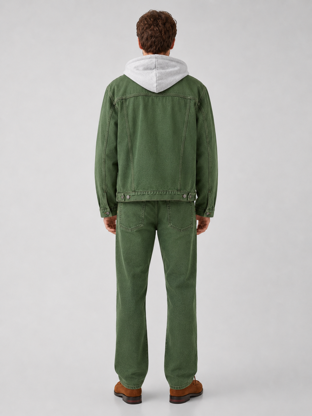 Men's hooded denim jacket – Green back view – Edward & Lawsen