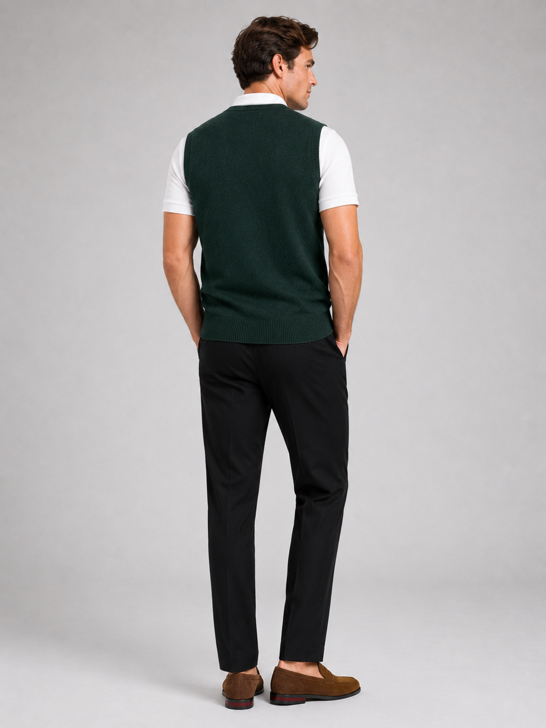 Men's knit sweater vest – Green back view – Edward & Lawsen