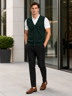 Men's knit sweater vest – Green lifestyle view – Edward & Lawsen