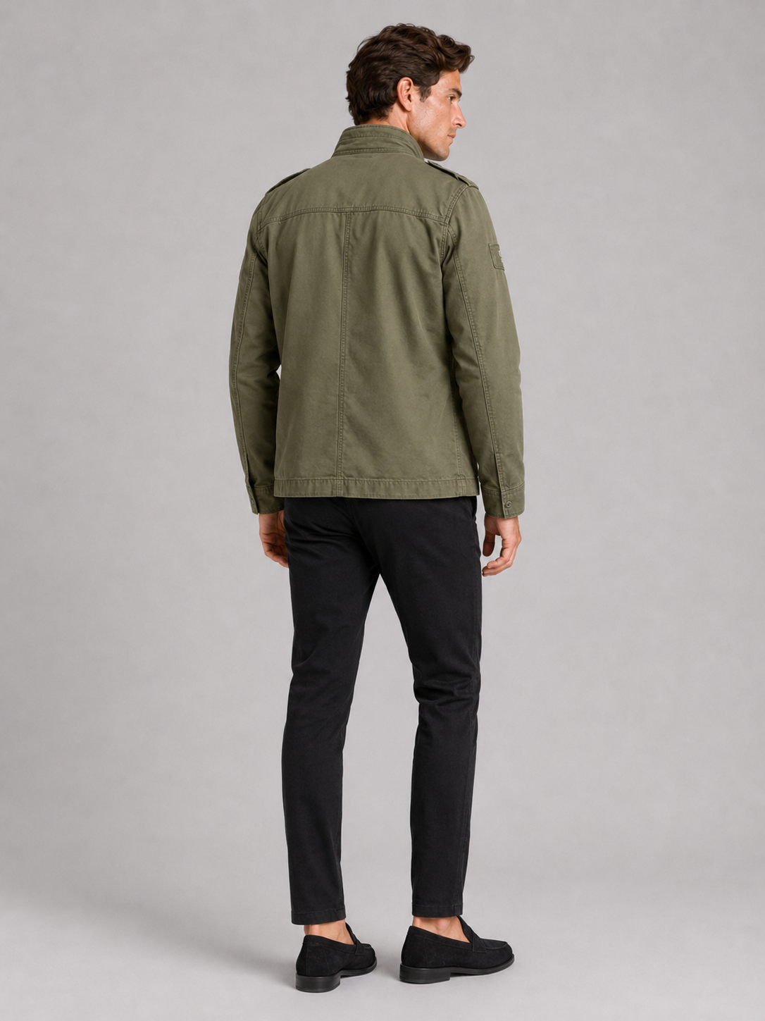 Men's military cargo jacket – Green back view – Edward & Lawsen