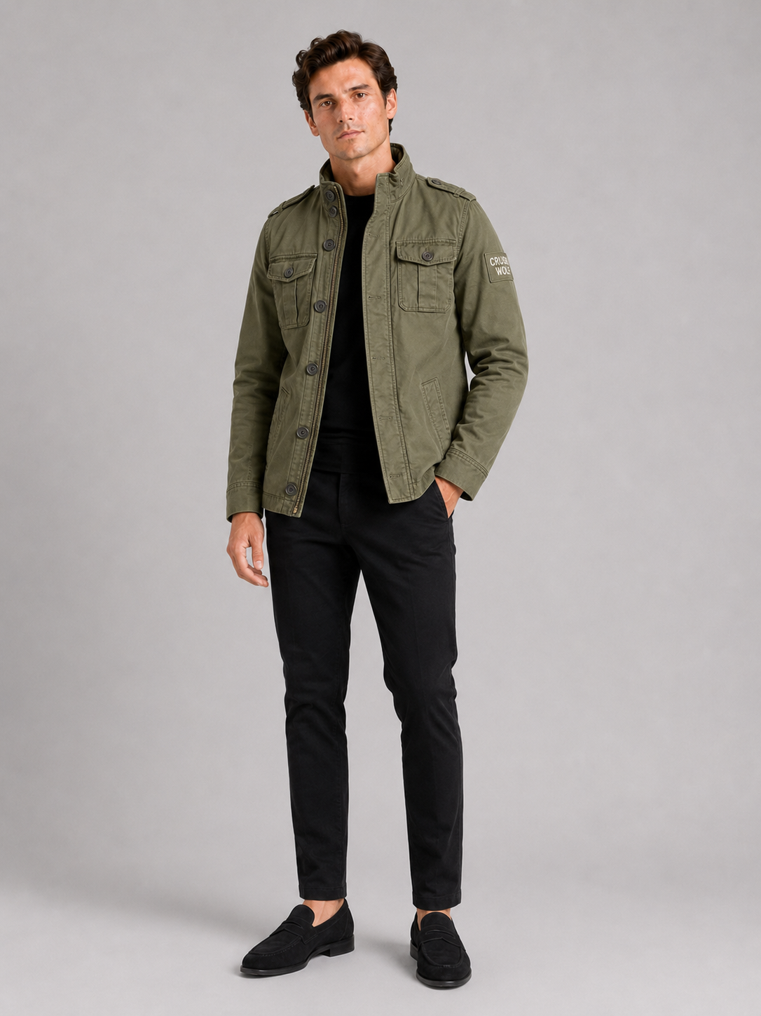 Men's military cargo jacket – Green full view – Edward & Lawsen