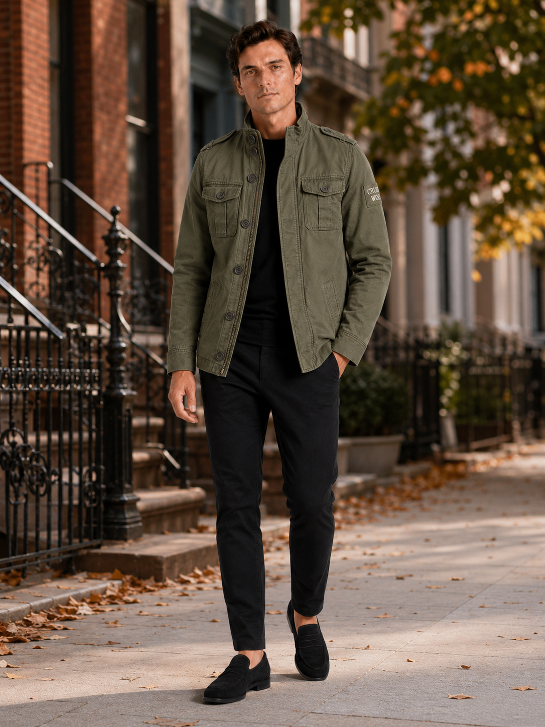 Men's military cargo jacket – Green lifestyle view – Edward & Lawsen