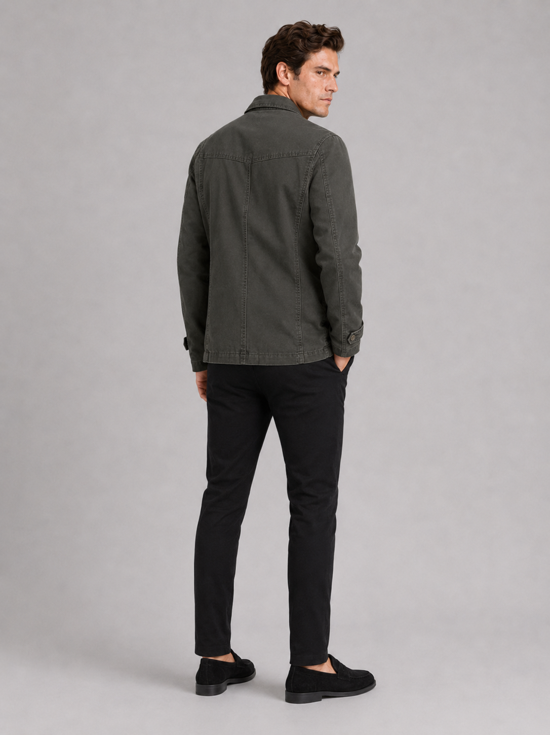 Men's military windbreaker jacket – Green back view – Edward & Lawsen