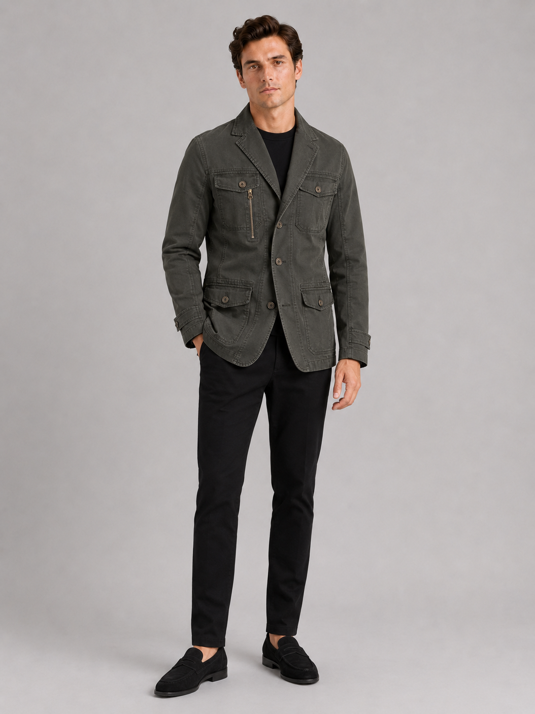 Men's military windbreaker jacket – Green full view – Edward & Lawsen