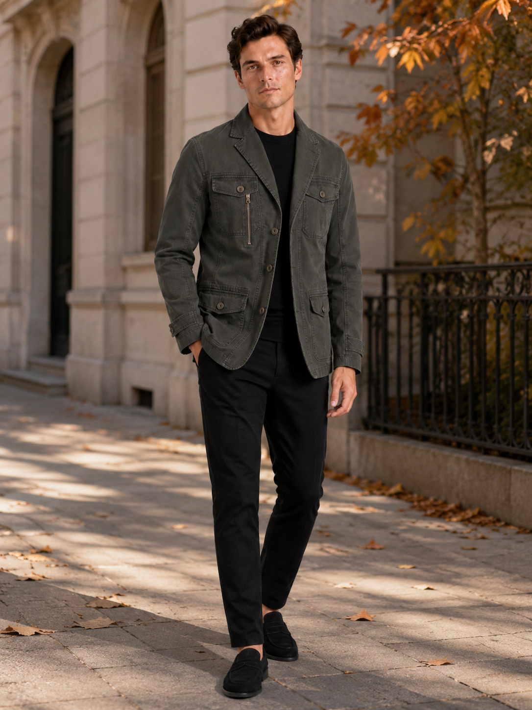 Men's military windbreaker jacket – Green lifestyle view – Edward & Lawsen