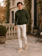 Men's slim fit mock neck sweater – Green lifestyle view – Edward & Lawsen