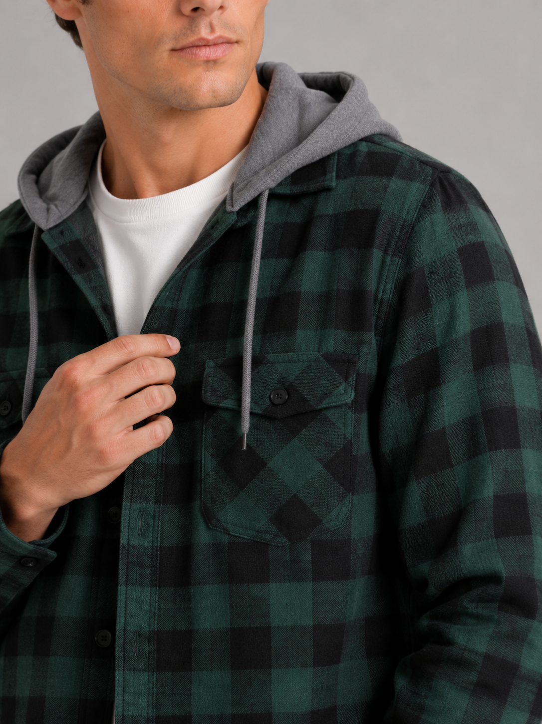 Men's plaid flannel jacket – Green detail view – Edward & Lawsen