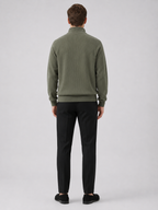 Men's loose fit stand collar quarter-zip sweater – Green back view – Edward & Lawsen