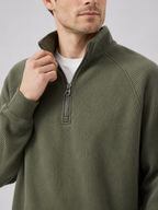 Men's loose fit stand collar quarter-zip sweater – Green detail view – Edward & Lawsen